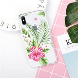 Flower Phone Case For iPhone XS Max Soft Phone Case For iPhone X XR XS Max 8 7 6 6S Plus Transparent Banana Leaf Cover Case Gift